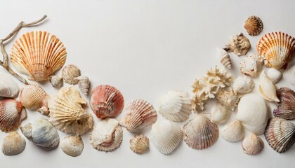 seashells compositions borders on white background