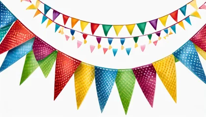 Foto op Plexiglas carnival garland with flags isolated on white background decorative colorful pennants for birthday celebration festival and bright decoration © Enzo