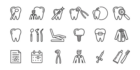 Collection of dental related icons, various dental tools, vector icon templates editable and resizable EPS 10 - obrazy, fototapety, plakaty