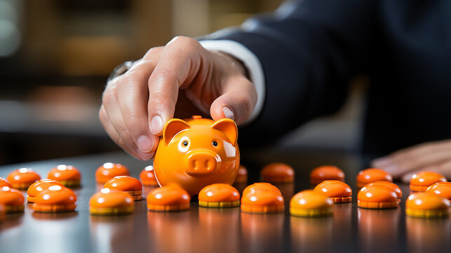 Creative Piggy bank and stack of money safe background image
