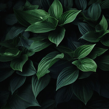 green leaves in black background created with Generative Ai © Andrii Yablonskyi