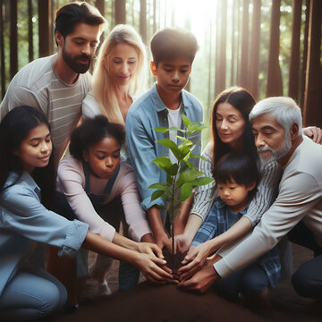 A Diverse Family's Joint Tree Planting for Life, Love, and Legacy in a Serene Forest