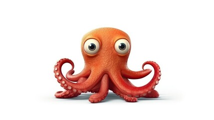 Cute octopus cartoon on red white background