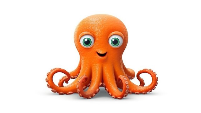 Cute octopus cartoon on red white background