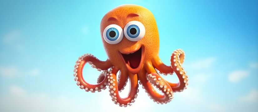 cartoon happy octopus with red back