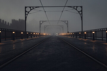 railway bridge at night
