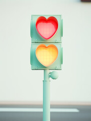 close-up of a traffic light with heart shaped lights, pastel created with Generative Ai
