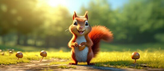 Vector illustration of Cartoon squirrel holding an acorn