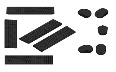 Isometric view of keyboard and mouse on white background