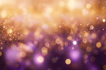 Abstract Golden Fireworks with Violet Bokeh - obrazy, fototapety, plakaty
