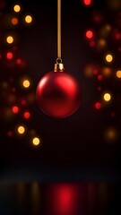 Red christmas ball with bokeh lights.
