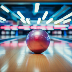Bowling ball in a bowling alley.