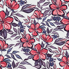 Watercolor seamless pattern with spring floral bouquets. Vintage botanical illustration. Elegant decoration for any kind of a design. Fashion print with colorful abstract flowers. Watercolor texture.	