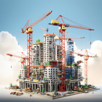 Cranes constructing a building.