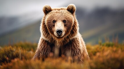Fototapeta premium Grizzly bear, Minimalistic Professional Portrait, Generative AI