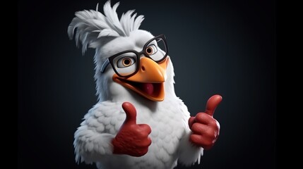 Chicken Logo Cartoon Character. Cute Cartoon Rooster chicken giving thumbs up. - obrazy, fototapety, plakaty