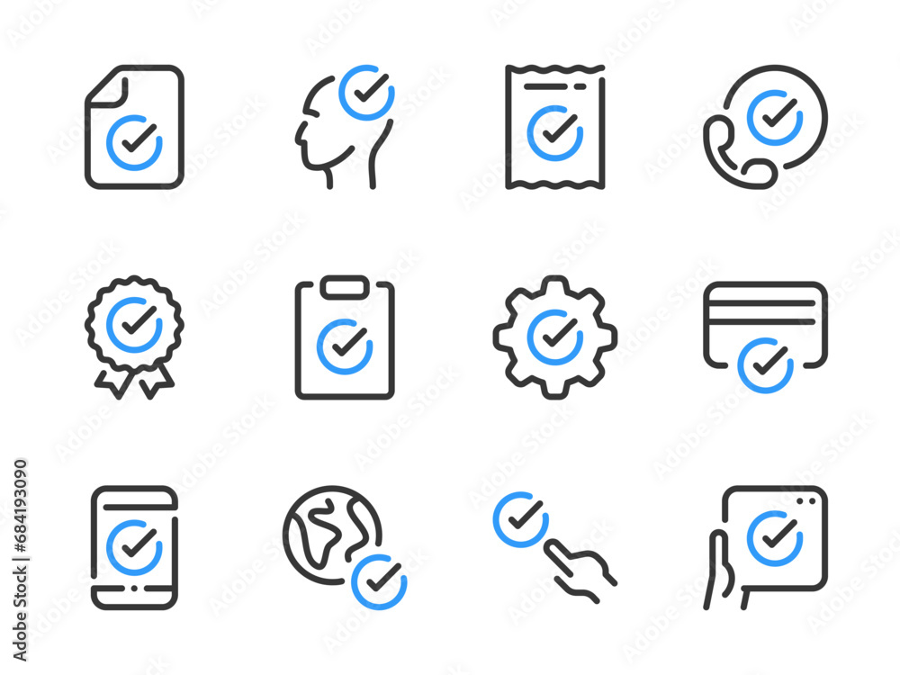 Aufkleber checkmark and acceptance vector line icons. check, tick and approve outline icon set.