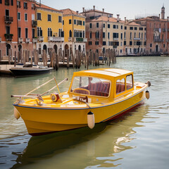 Yellow taxi boat in Venice, Italy.