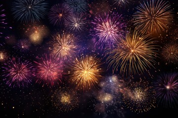 Vibrant Gold and Violet Fireworks for New Year