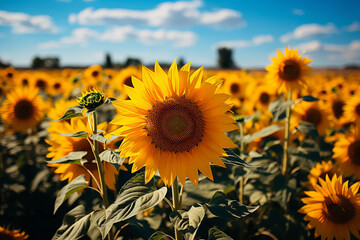 A sea of sunflowers under a clear sky