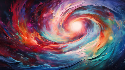 abstract background of swirling galaxies, painting vibrant cosmic hues across the canvas, using a fisheye lens to capture the immersive depth of the cosmic scene - Generative AI