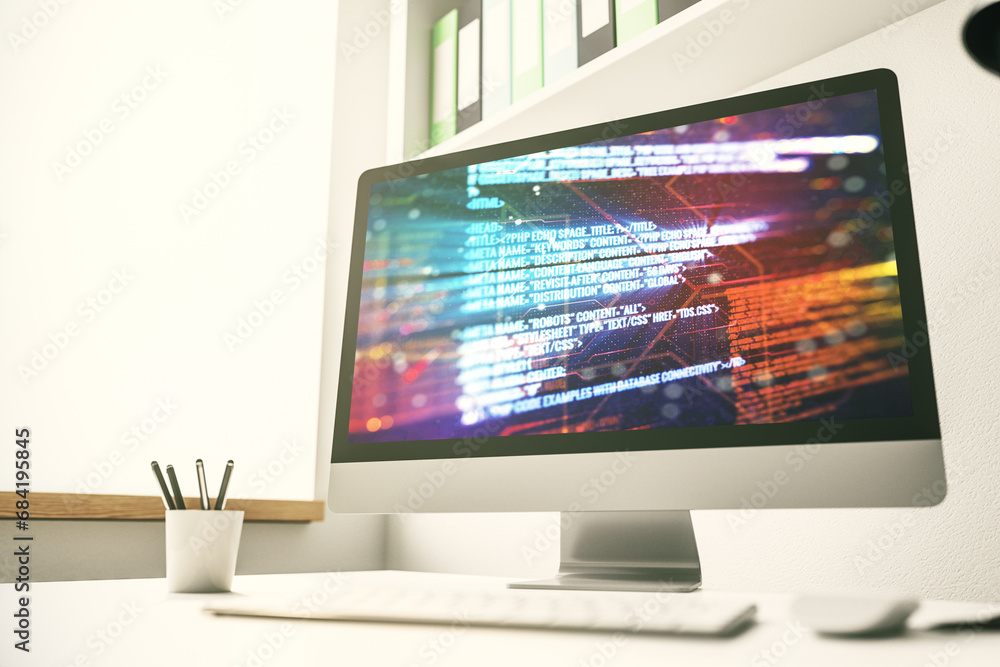 Leinwandbilder modern computer display with abstract software development hologram, research and analytics concept.