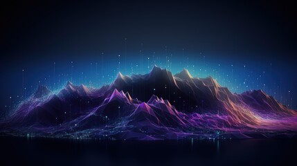 Illustrate the abstract resilience of IT systems, with digital mountains representing the strength to withstand challenges