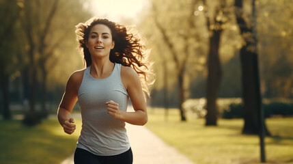 young woman running in the park at morning - Powered by Adobe