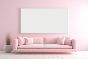 Abstract pastel blank wall with white empty frame furniture decoration. Banner template for product presentation. Ai generated Images