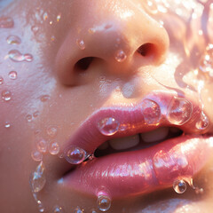 Fototapeta premium Close up of a face of a person with pearl water drops 