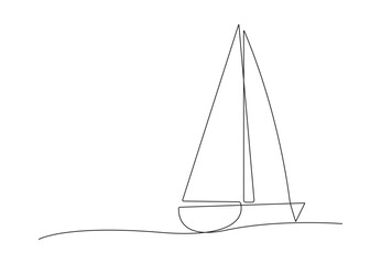 Continuous one line drawing of sailboat ship. Isolated on white background vector illustration. Pro vector. 