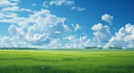 Fototapeta na wymiar Unleash Serenity: Stunning Blue Sky Dancing Over a Vibrant Green Meadow Generative AI