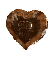 Chocolate heart isolated on white, 3D chocolate illustration for Valentine's day
