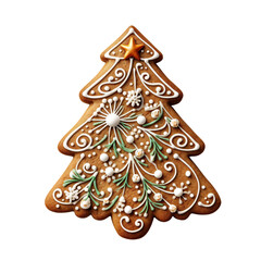 Gingerbread Christmas tree cookie biscuit on white background