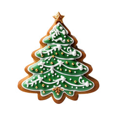 Gingerbread christmas tree cookie biscuit on white background