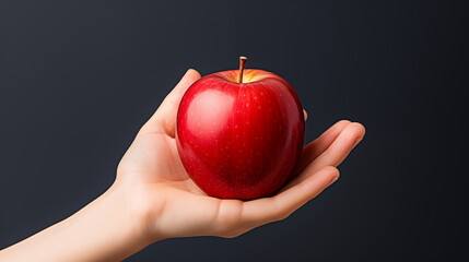 Hand holding a apple on dark background