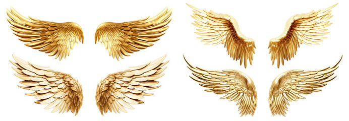 Set of golden wings cut out - obrazy, fototapety, plakaty