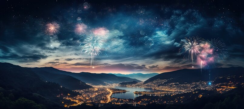 "Sky's Grand Overture: Celebrate the turning of the calendar with a breathtaking new year fireworks show, an epic display that sets the stage for the year ahead." Generativ ai.