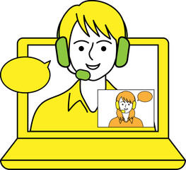 オンラインで外国人講師から英会話のレッスンを受ける女性