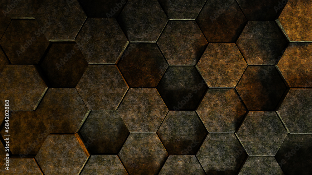 Poster Hexagons abstract pattern 3d surface empty space background, textured abstract background with hexagon 3d forms and shapes, empty space background and stage, 3d pattern background