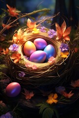 Fototapeta na wymiar Vibrant Easter Celebrations: Unleash Joy with Colorful Egg Extravaganza! Generative AI