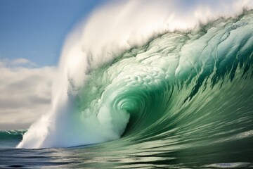 Unleashed Fury: Captivating Image of a Mighty Ocean Wave Crashing at Dusk! Generative AI - obrazy, fototapety, plakaty