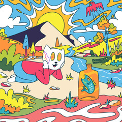 cat and fish illustration