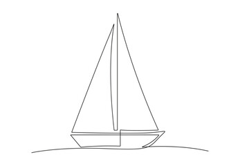 One continuous line drawing of sailboat ship. Travel icon. Isolated on white background vector illustration. Pro vector. 