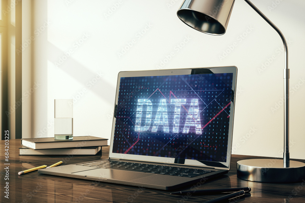 Leinwandbilder creative data word hologram on modern laptop monitor, big data and blockchain concept. 3d rendering