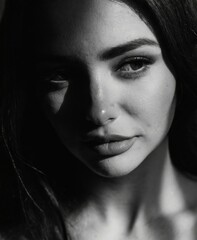 A black and white photo of a woman. Generative AI Image.