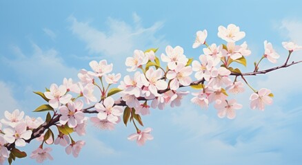 Obraz premium Captivating View of Apple Blossom Branch Against Vivid Blue Sky Generative AI