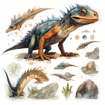 Watercolor Dinosaur Dimorphodon Student Cliparts 