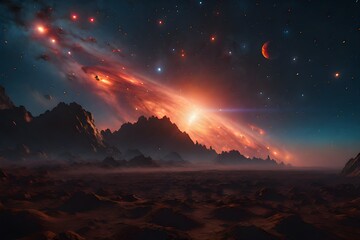 Night sky with oval nebula. Generative AI