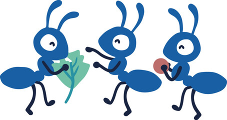 Tiny Party Three Cheerful Ants Enjoying Moment Vector Art. Ideal for adding a touch of joy to various creative projects, from invitations to cheerful designs